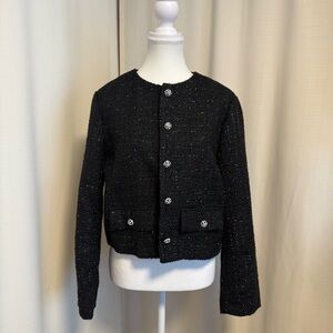 Black Tweed Cardigan with Silver Buttons